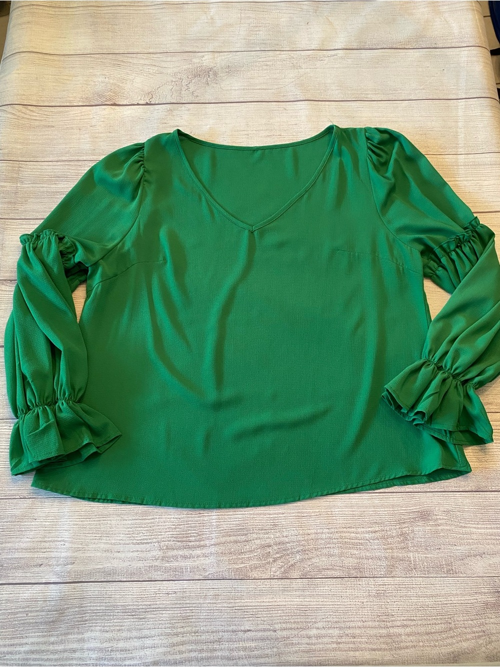Green V-Neck Ruffle Sleeve Women's Top